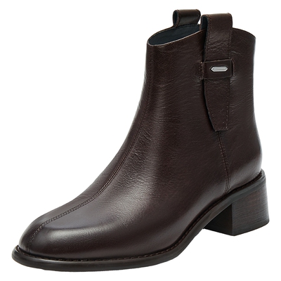 思加图复古粗跟西部牛仔靴时装靴