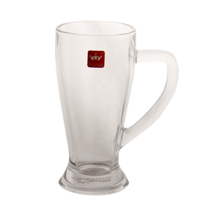 玉晶透明玻璃杯KTV酒吧扎啤杯家用带把茶杯果汁杯耐热水杯子400ml