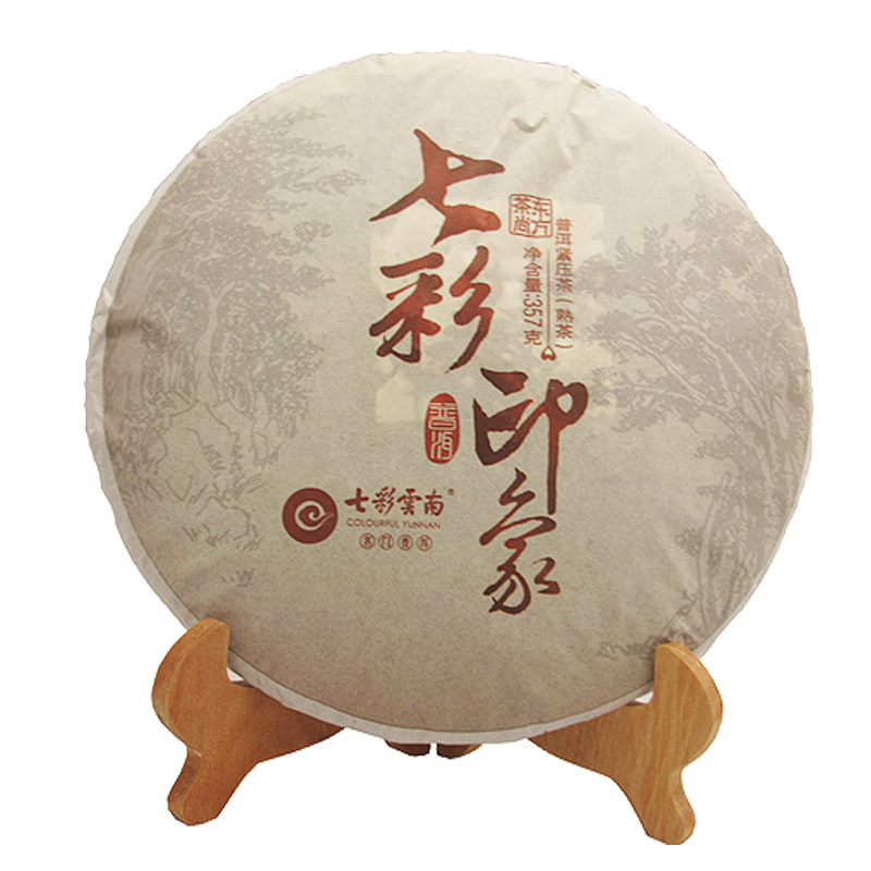 七彩云南庆丰祥 七彩印象 普洱茶熟茶勐海七子饼357g普尔谱洱茶叶