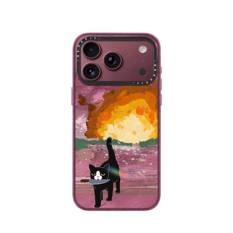 benefit勃艮第酒红身后爆炸叼刀小猫适用于iphone18promax手机壳磁吸苹果18PRO新款苹果17promax防摔保护套