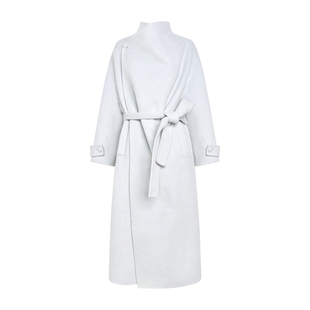 Kroche 26ss 70羊毛手工双面呢 定染冰川蓝 大翻领长款浴袍式大衣