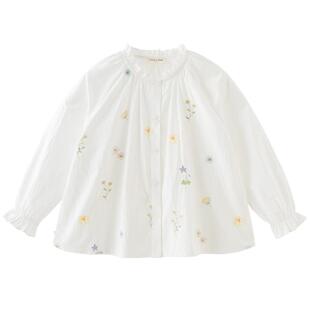 戴维贝拉儿童衬衫2026春装新款女童女大童长袖休闲绣花白色衬衣