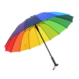 16骨自动素色彩虹伞长柄直杆抗风暴伞晴雨伞商务伞定制logo广告伞