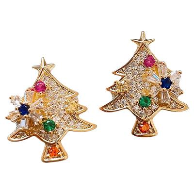 金色星星满钻圣诞树雪花耳钉