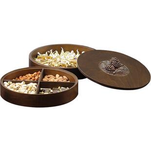 新年木质中式双层贺年干果春节盒带盖家用客厅过年糖果收纳盒