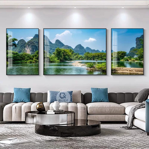 山水风景画客厅装饰画大气沙发背景墙挂画现代简约靠山风水画壁画