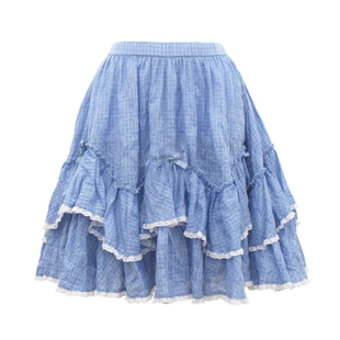 JennyFax中款蛋糕蕾丝褶皱荷叶双层超短半身花苞女夏层次感半裙