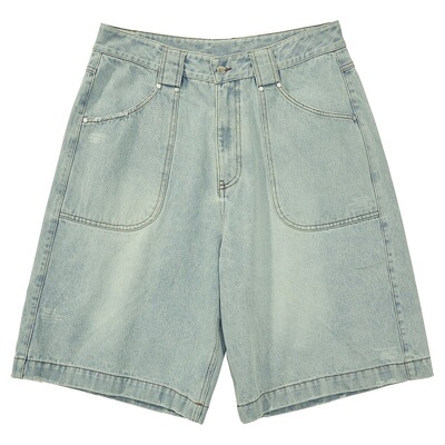 大口袋百搭休闲水洗牛仔中裤潮男