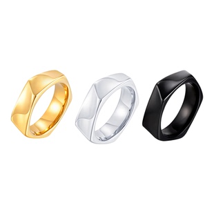 泰爱你时尚小众个性简约五边形几何切面戒指男士钛钢食指指环饰品