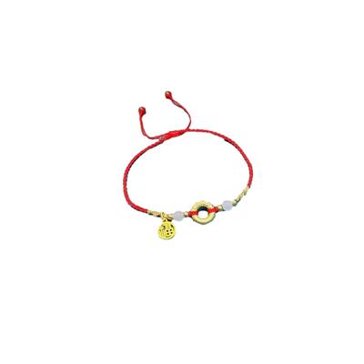 金色平安扣手工编绳脚链新款金黄色福牌脚环18k转运红绳仿真脚饰