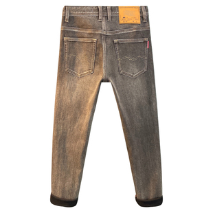 秋冬款牛仔裤男款九分裤2025高端潮流深棕色弹力修身小直筒长裤