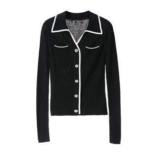 SOMSOM/索玛春秋季翻领针织外套双口袋纯色简约百搭长袖开衫上衣