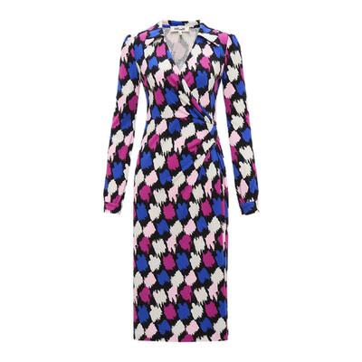 DVF艺术笔刷复古POLO领连衣裙