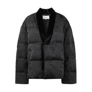 秋水伊人奥莱提花V领国风盘扣羽绒服冬季舒适暖和优雅外套