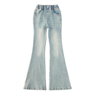 女童牛仔裤2026新款春秋季浅色初中生女孩裤子儿童喇叭裤大童春装