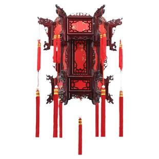 中式六角实木宫灯仿古灯笼阳台羊皮古典春节结婚新年吊灯大门户外