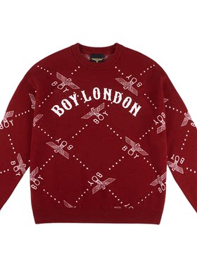 【红酒派对】BOYLONDON冬季新年情侣毛衣套头酒红色上衣N60906