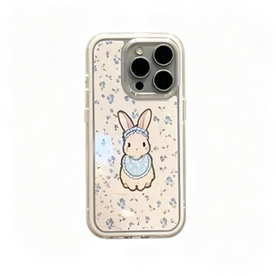 ins风白色碎花小兔手机壳适用苹果17/16promax二合一IPhone15/14plus小众小米17pro大孔Reno15/14软壳PURA90