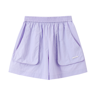 URLAZH有兰夏季新款莫奈紫色轻薄舒适宽松A字高腰休闲宽松短裤女