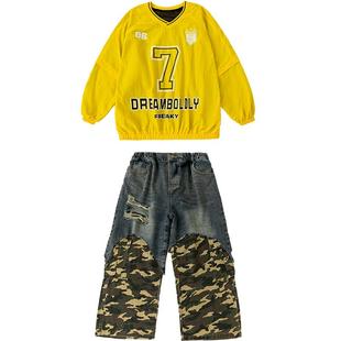 街舞儿童潮服嘻哈hiphop炸街帅气套装男女童春秋现代舞表演出服装