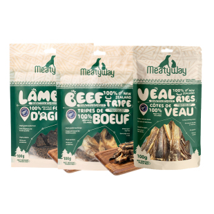 新西兰进口Meatyway爵宴肉干小牛肋骨磨牙棒互动训练奖励狗狗零食