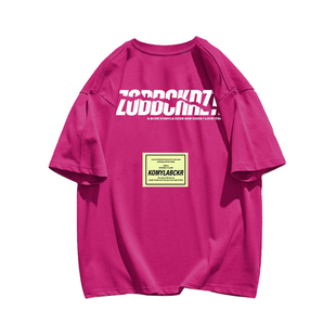 100%纯棉夏季多巴胺穿搭火龙果色短袖t恤潮牌美式字母印花上衣ins