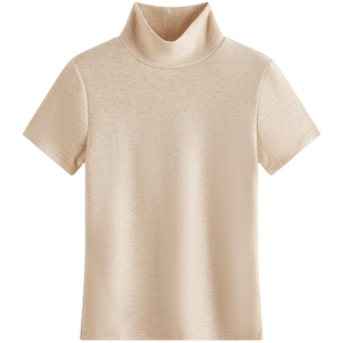 加绒短袖三分女无痕保暖内衣半袖秋衣冬季羊绒打底衫高领内搭上衣