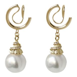 闪耀灵动优雅无耳洞耳环蚊香盘耳夹澳白珍珠高级感复古轻奢耳钉