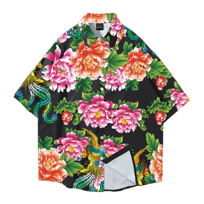 东北花长袖短袖衬衫尖领