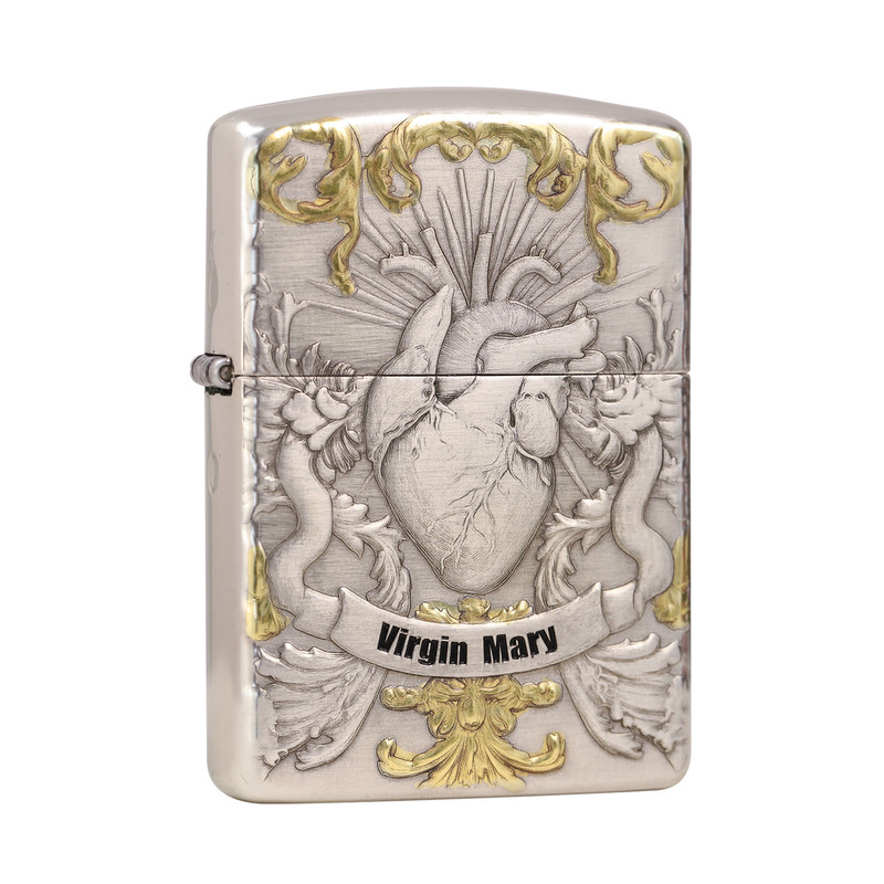 Zippo镀银玛利亚盔甲浮雕送礼