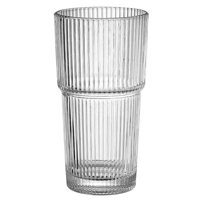 简约竖纹玻璃带盖吸管冷饮杯
