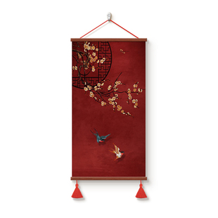 新中式红色中国风玄关装饰画梅花喜鹊民宿酒店挂画客厅进门墙挂件
