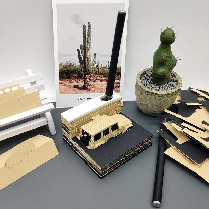 文创汽车纸雕模型立体3d立体创意批发本圆形纸便签便签摆件