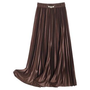 风琴风高腰百褶半身裙女2026春夏季新款银灰色褶皱裙高腰伞裙长裙