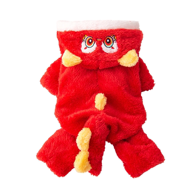 猫咪衣服舞狮装四脚衣中国风新年装保暖毛绒宠物衣服连帽狗狗衣服