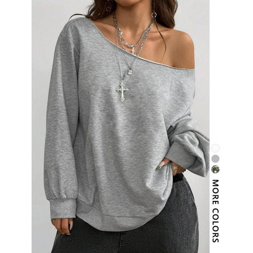 K 17191 Off Shoulder Crew Neck Sweatshirt 一字肩套头卫衣