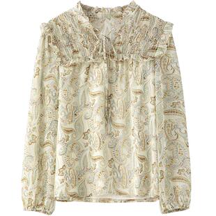 LAGOGO复古碎花雪纺衫女拉谷谷2026春新款优雅木耳边长袖衬衫上衣