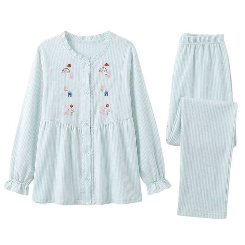 家时光月子服夏季薄款产后孕妇睡衣哺乳衣纯棉纱布透气产妇待产服