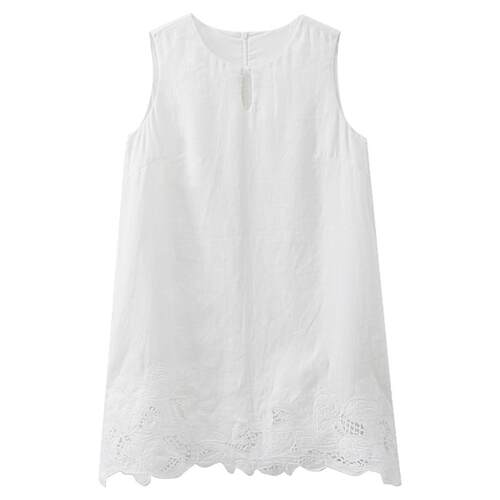 【夏末清仓】夏季韩系气质裙子宽松显瘦白色短款提花无袖连衣裙女