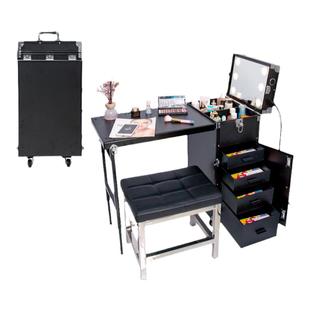 大号美甲拉杆箱带镜子支架万向轮工作台可移动摆地摊桌子蓝牙音响