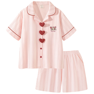 Pinksea睡衣女款夏2026新款凉感纯棉短袖家居服甜美粉色少女套装
