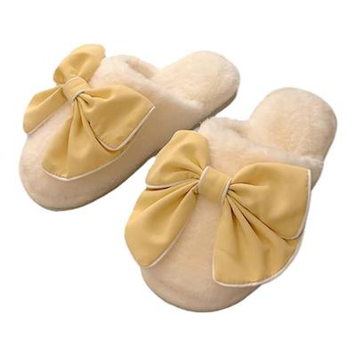 韩系蝴蝶结棉拖鞋女秋冬少女心时尚居家防滑保暖毛绒棉鞋月子鞋女