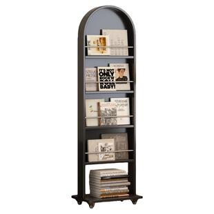 安居客旋转穿衣镜全身镜落地镜子实木移动中古风家用杂志书架储物