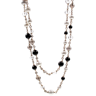 kream 加长可叠戴 黑白透明拼接珍珠项链嘻哈男女同款毛衣链ins