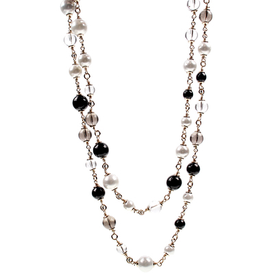 加长可叠戴黑白珍珠项链男女同款