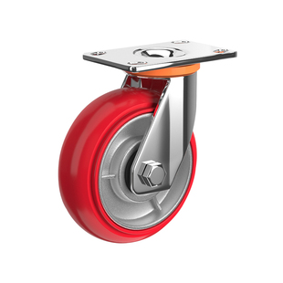 4寸5寸6寸8寸重型圆弧铁芯聚氨酯PU万向轮工业手推车静音耐磨轮子