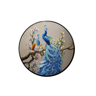 新中式风格圆形孔雀画富贵祯祥纯手工苏绣刺绣带框成品客厅装饰画