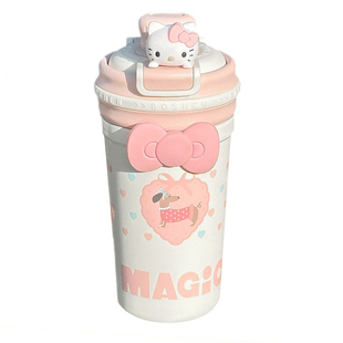 可爱保温杯女生高颜值2025新款学生卡通吸管水杯带茶隔便携双饮杯