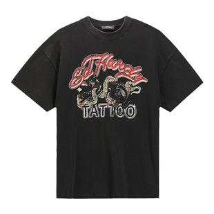 Ed Hardy埃德哈迪冬季新款美式复古烫钻豹男士时尚短袖T恤