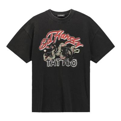 Ed Hardy埃德哈迪冬季新款美式复古烫钻豹男士时尚短袖T恤